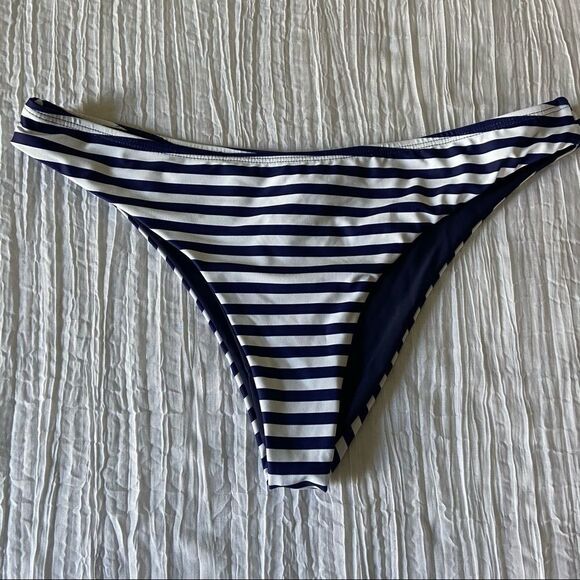 Striped High Cut Brazilian Bikini Bottoms - Picture 2 of 4